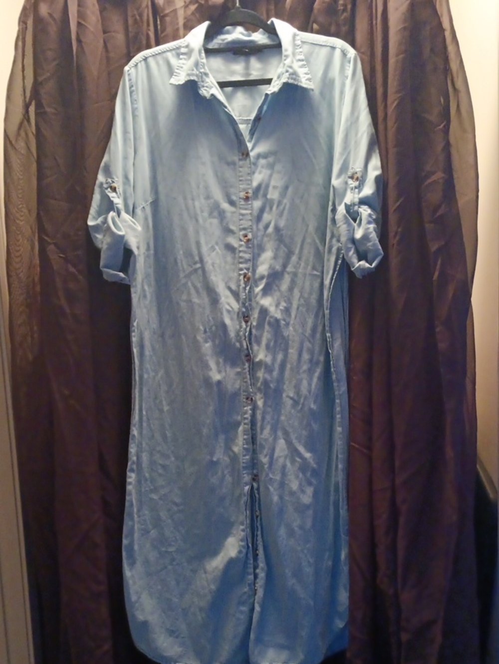 Light Blue Long Button-Front Shirt, Denim Style!